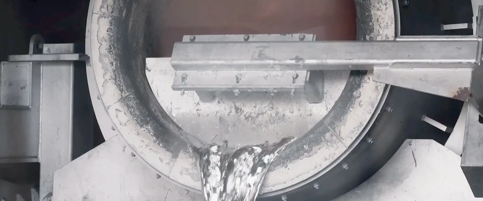Molten aluminium tapped from the rotary furnace at the Pride Metal Industries plant